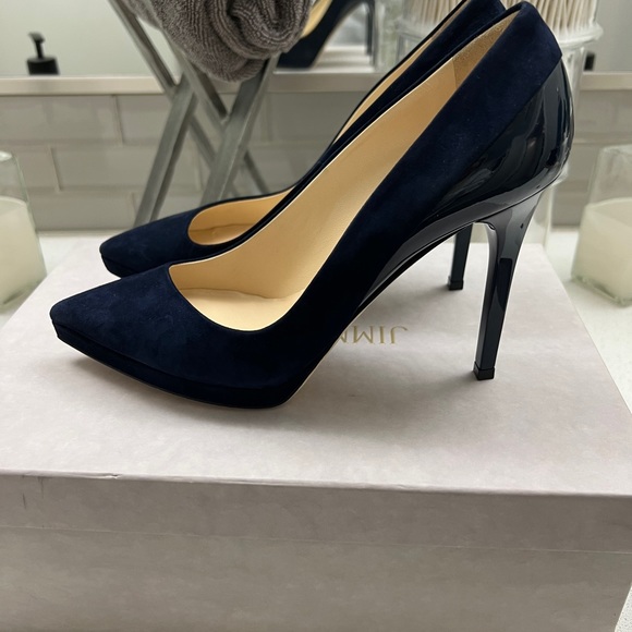 Jimmy Choo Rudy Suede Patent Navy Pumps 100mm - Picture 11 of 13